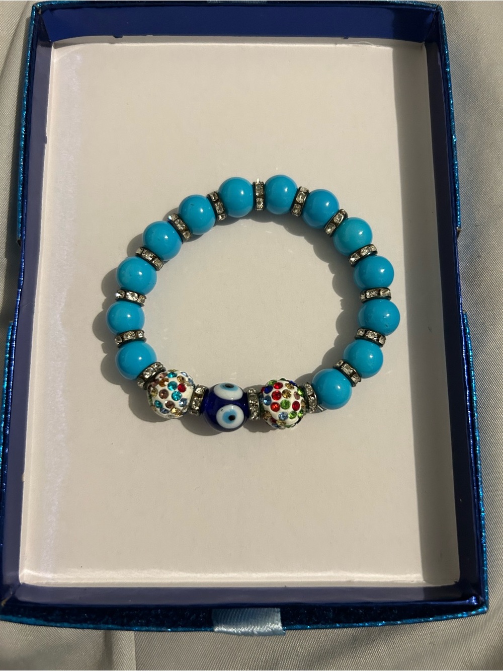 Turquoise Beaded Evil Eye Stretch Bracelet